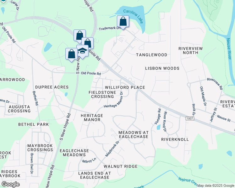 map of restaurants, bars, coffee shops, grocery stores, and more near 5121 Winged Elm Drive in Raleigh