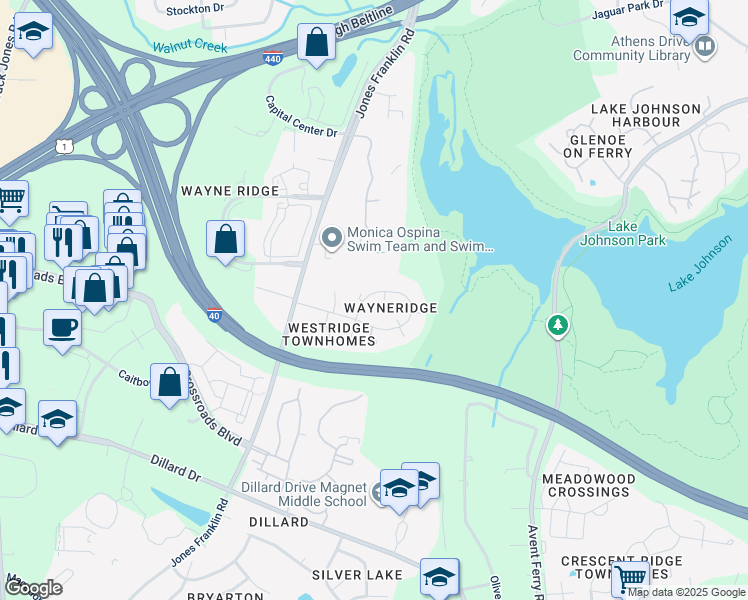 map of restaurants, bars, coffee shops, grocery stores, and more near 5308 Wayne Street in Raleigh
