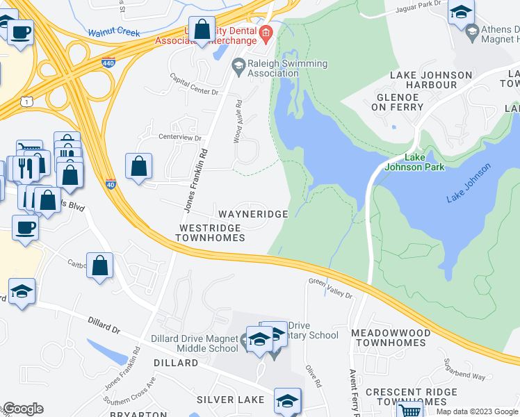 map of restaurants, bars, coffee shops, grocery stores, and more near 5316 Wayne Street in Raleigh