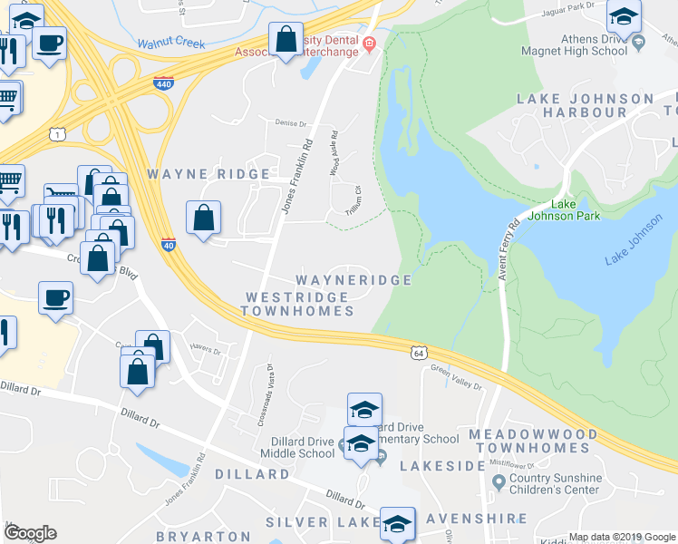 map of restaurants, bars, coffee shops, grocery stores, and more near 5312 Wayne Street in Raleigh