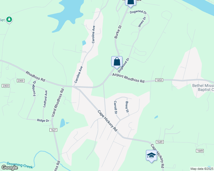 map of restaurants, bars, coffee shops, grocery stores, and more near 407 Burke Street in Hickory
