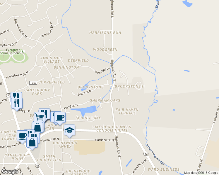 map of restaurants, bars, coffee shops, grocery stores, and more near 2601 Fisher Court in Wilson