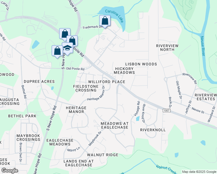 map of restaurants, bars, coffee shops, grocery stores, and more near 1308 Swingline Way in Raleigh