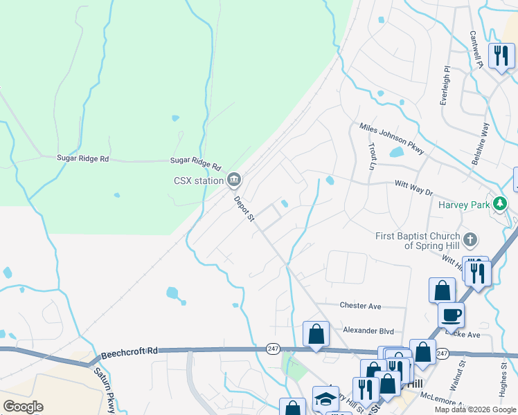 map of restaurants, bars, coffee shops, grocery stores, and more near 109 Ruben Rd in Spring Hill