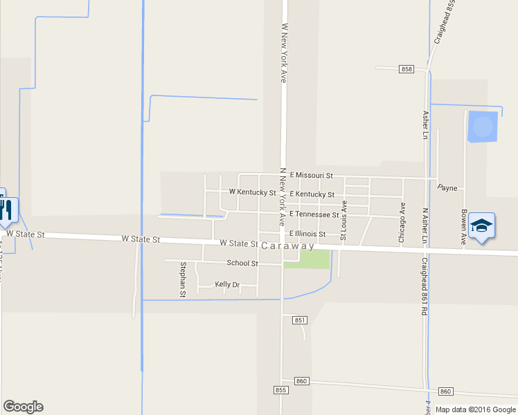 map of restaurants, bars, coffee shops, grocery stores, and more near 302 North San Francisco Avenue in Caraway