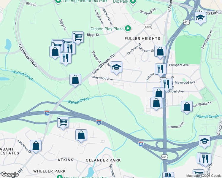 map of restaurants, bars, coffee shops, grocery stores, and more near 649 Maywood Avenue in Raleigh