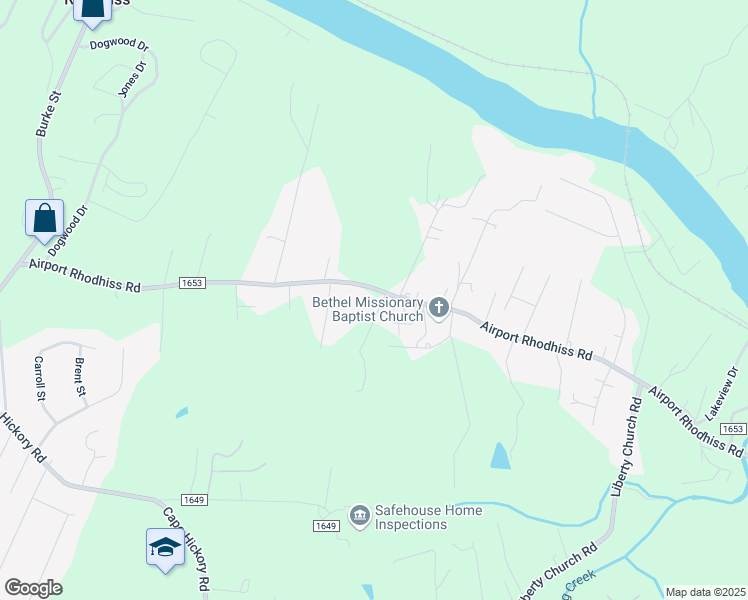 map of restaurants, bars, coffee shops, grocery stores, and more near 1545 Airport Rhodhiss Road in Hickory