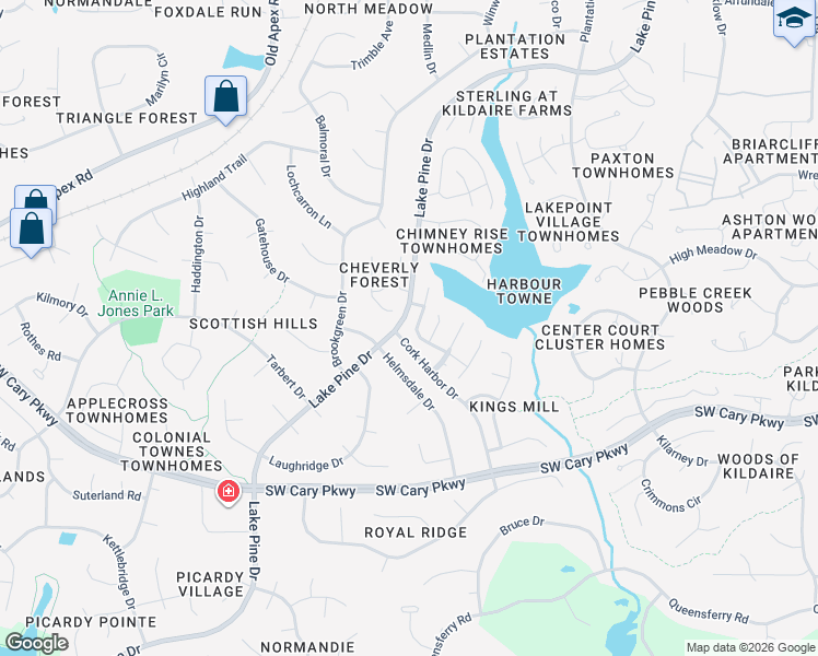map of restaurants, bars, coffee shops, grocery stores, and more near 208 Mainsail Drive in Cary