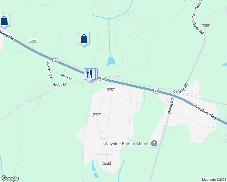 map of restaurants, bars, coffee shops, grocery stores, and more near 119 Oak Grove Road in Statesville