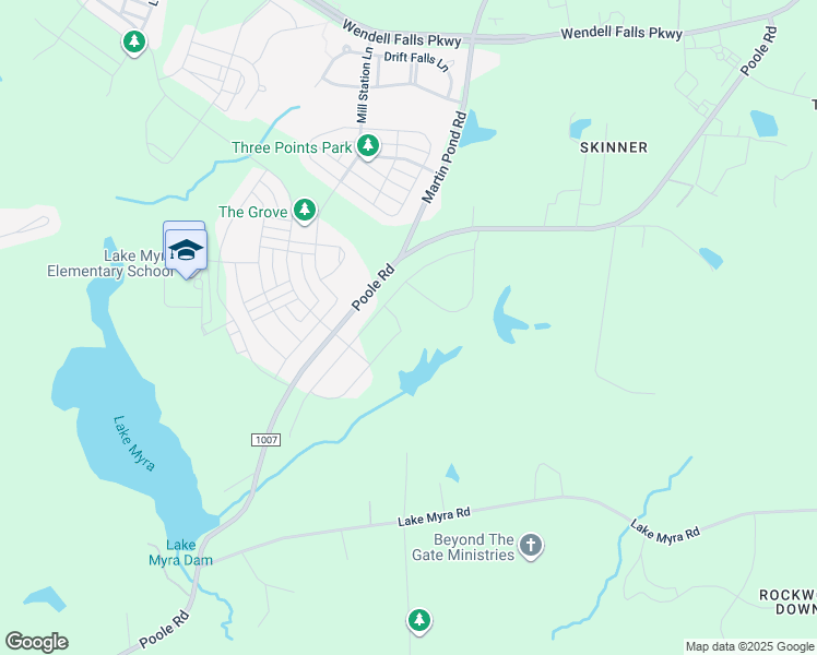 map of restaurants, bars, coffee shops, grocery stores, and more near 1525 Honey Acorn Lane in Wendell