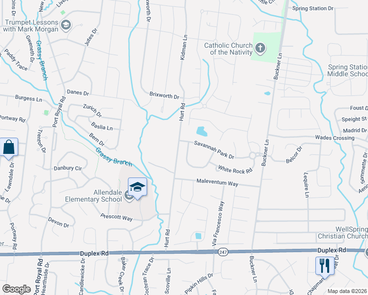 map of restaurants, bars, coffee shops, grocery stores, and more near 1635 Fair House Road in Spring Hill