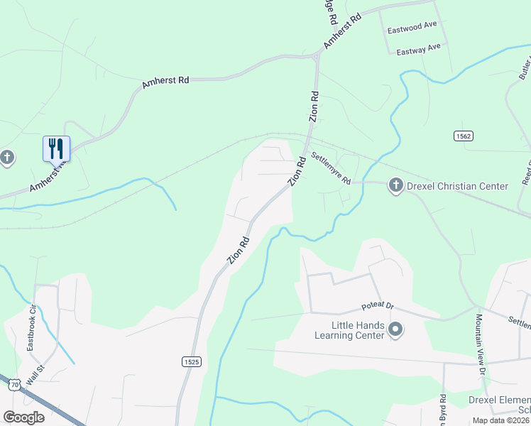 map of restaurants, bars, coffee shops, grocery stores, and more near 1837 Zion Road in Morganton