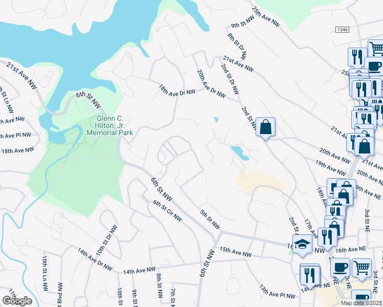 map of restaurants, bars, coffee shops, grocery stores, and more near 465 19th Avenue Circle Northwest in Hickory