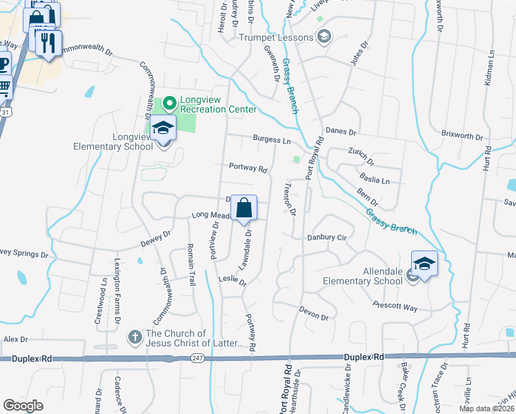 map of restaurants, bars, coffee shops, grocery stores, and more near 2203 Dewey Dr in Spring Hill