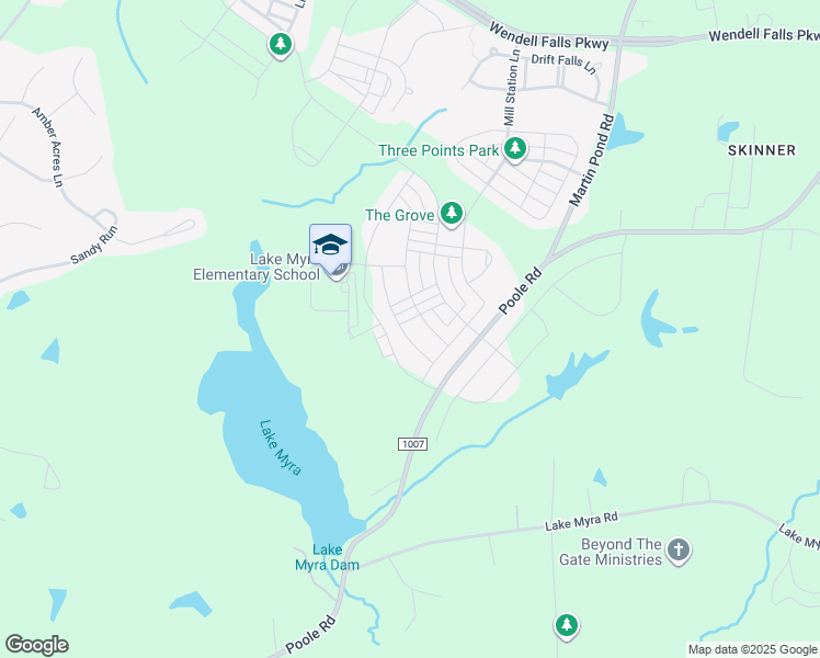 map of restaurants, bars, coffee shops, grocery stores, and more near 614 Future Islands Way in Wendell