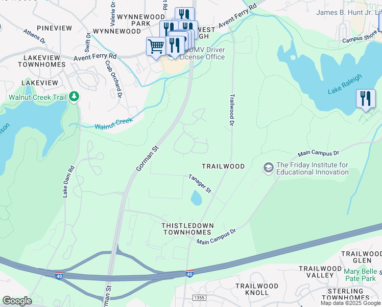 map of restaurants, bars, coffee shops, grocery stores, and more near 3033 Dorner Circle in Raleigh