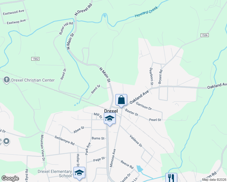 map of restaurants, bars, coffee shops, grocery stores, and more near 210 North Main Street in Morganton