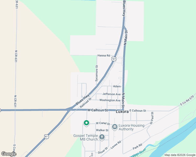 map of restaurants, bars, coffee shops, grocery stores, and more near 406-408 Sycamore Street in Luxora