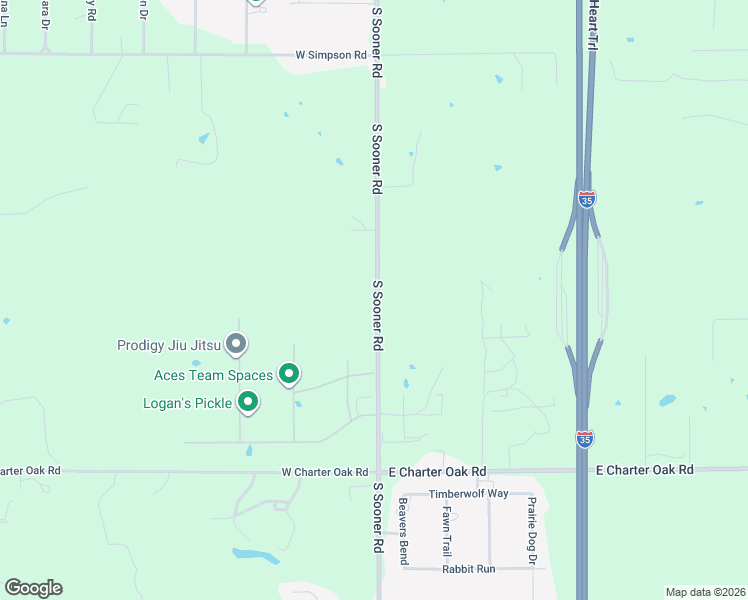 map of restaurants, bars, coffee shops, grocery stores, and more near 11400 South Sooner Road in Edmond