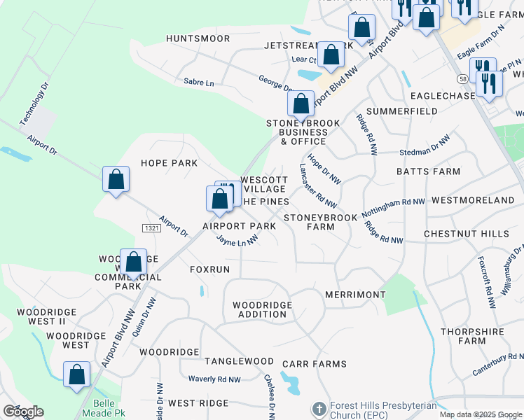 map of restaurants, bars, coffee shops, grocery stores, and more near 3403 Christopher Drive Northwest in Wilson