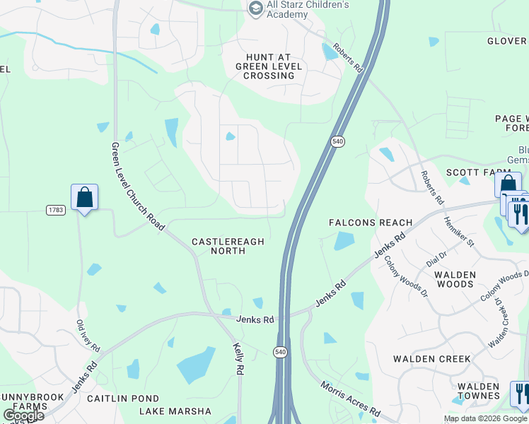 map of restaurants, bars, coffee shops, grocery stores, and more near 601 Brook Pine Trail in Apex