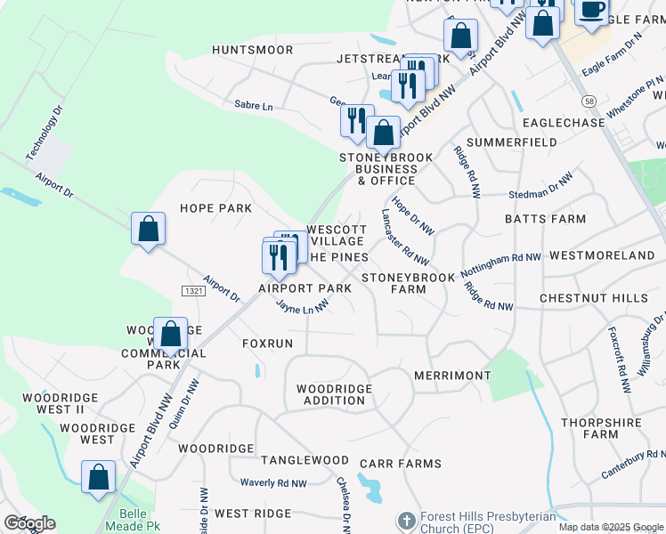 map of restaurants, bars, coffee shops, grocery stores, and more near 3403 Christopher Drive Northwest in Wilson