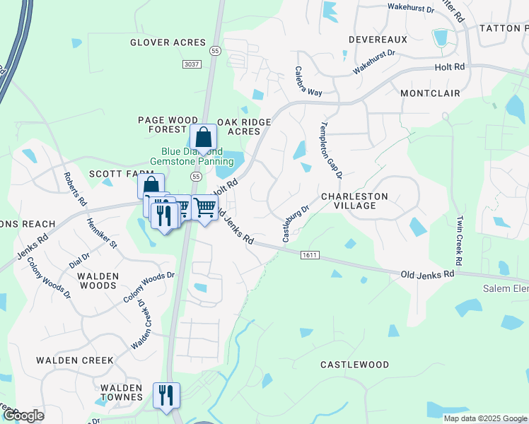 map of restaurants, bars, coffee shops, grocery stores, and more near 2002 Keokuk Court in Apex