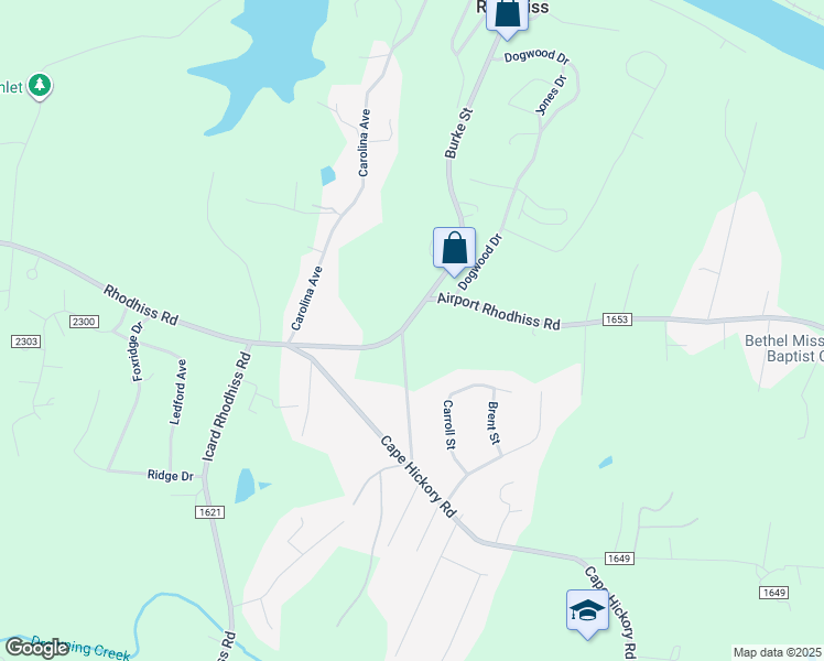map of restaurants, bars, coffee shops, grocery stores, and more near 407 Burke Street in Hickory