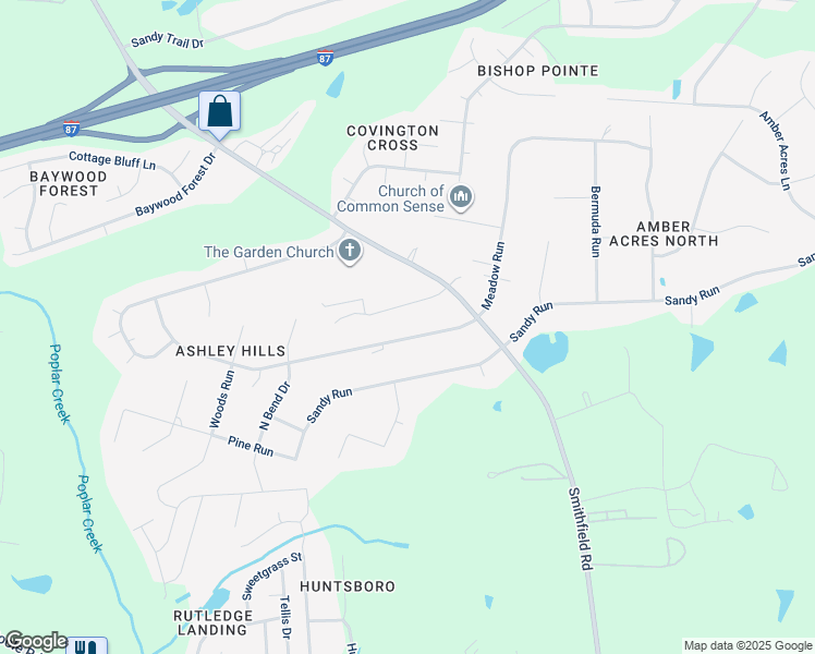map of restaurants, bars, coffee shops, grocery stores, and more near 108 Meadow Run in Knightdale