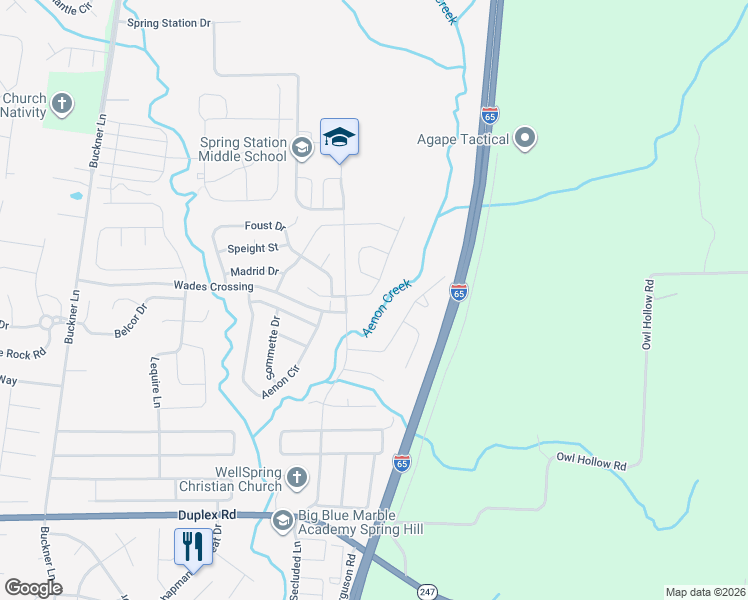 map of restaurants, bars, coffee shops, grocery stores, and more near 1008 Rudder Drive in Spring Hill