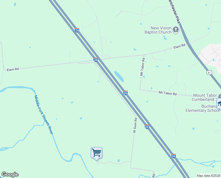 map of restaurants, bars, coffee shops, grocery stores, and more near 5942 West Gum Road in Murfreesboro