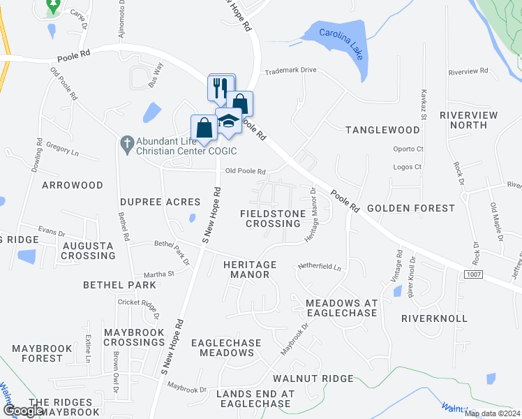 map of restaurants, bars, coffee shops, grocery stores, and more near 1305 Stone Manor Drive in Raleigh