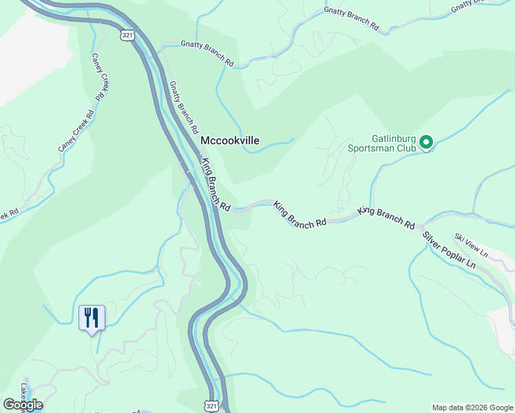map of restaurants, bars, coffee shops, grocery stores, and more near 353 South King Branch Road in Pigeon Forge