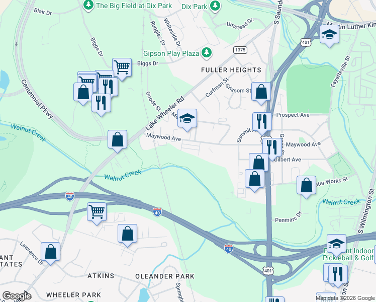 map of restaurants, bars, coffee shops, grocery stores, and more near 1620 Ella Wiggins Way in Raleigh
