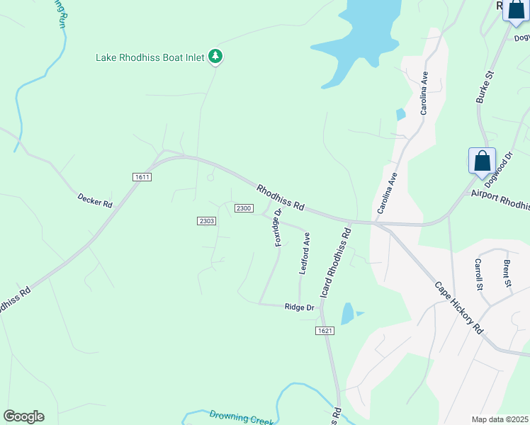 map of restaurants, bars, coffee shops, grocery stores, and more near 1968 Foxridge Drive in Connelly Springs