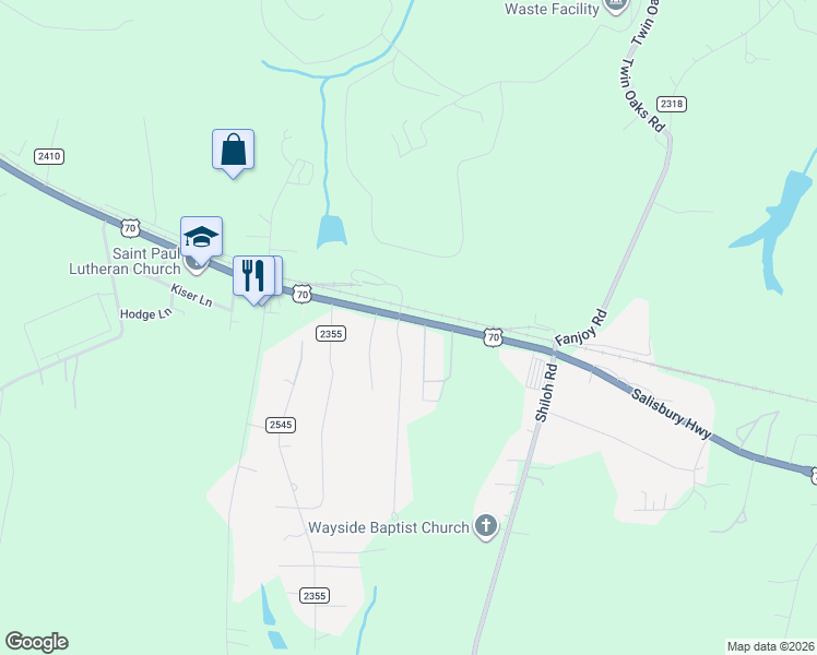 map of restaurants, bars, coffee shops, grocery stores, and more near 40 Yellowstone Lane in Statesville