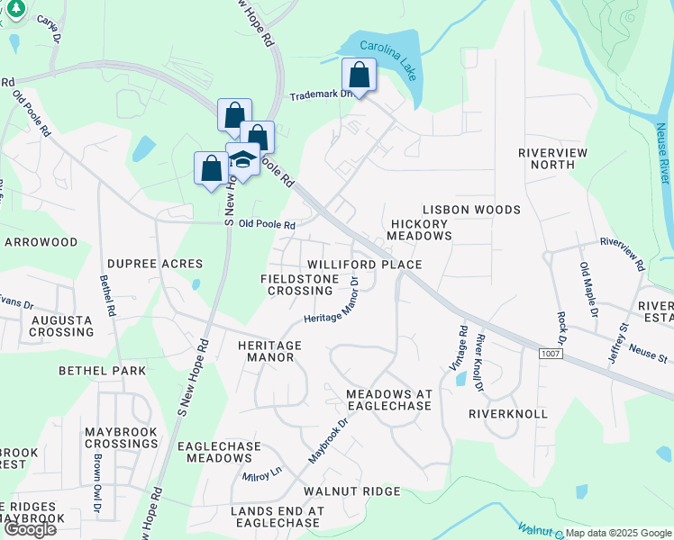 map of restaurants, bars, coffee shops, grocery stores, and more near 5103 Twisted Willow Way in Raleigh