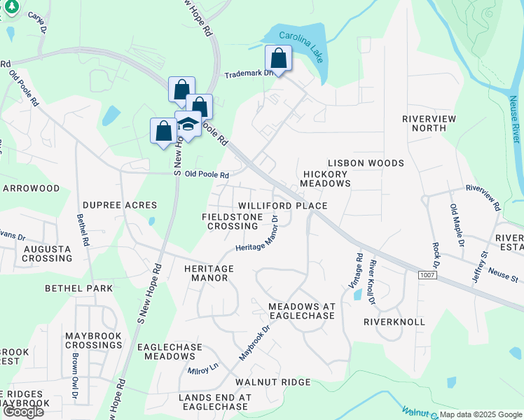 map of restaurants, bars, coffee shops, grocery stores, and more near 5103 Twisted Willow Way in Raleigh
