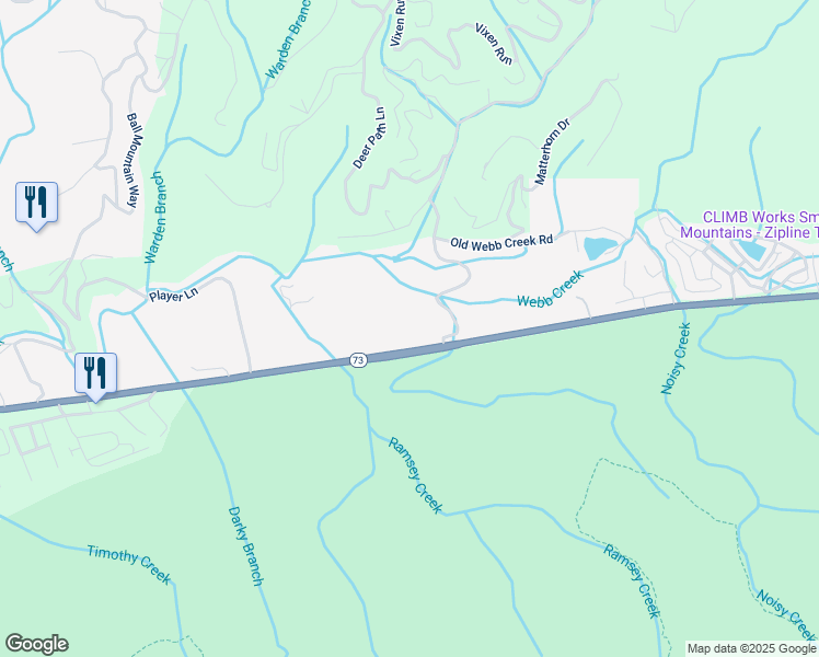 map of restaurants, bars, coffee shops, grocery stores, and more near 3919 East Parkway in Gatlinburg