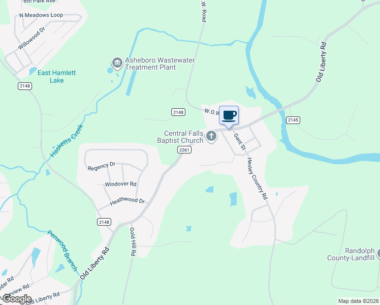 map of restaurants, bars, coffee shops, grocery stores, and more near 1332 Pennsylvania Avenue in Asheboro