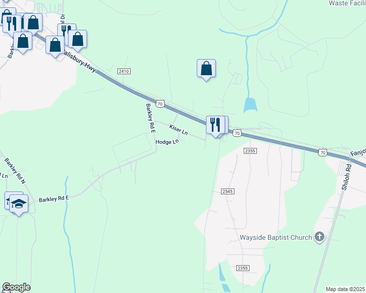 map of restaurants, bars, coffee shops, grocery stores, and more near 128 Hodge Lane in Statesville