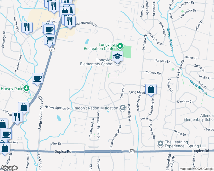 map of restaurants, bars, coffee shops, grocery stores, and more near 1034 Persimmon Drive in Spring Hill