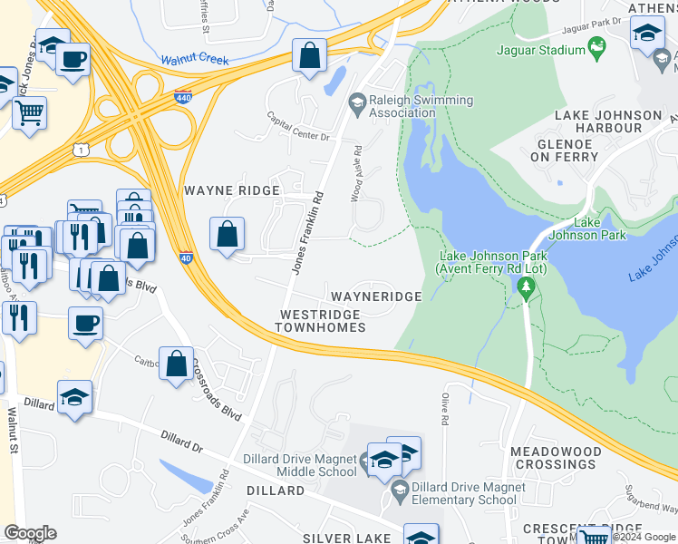 map of restaurants, bars, coffee shops, grocery stores, and more near 5309 Wayne Street in Raleigh