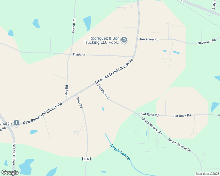 map of restaurants, bars, coffee shops, grocery stores, and more near 7574 Flat Rock Road in Bailey