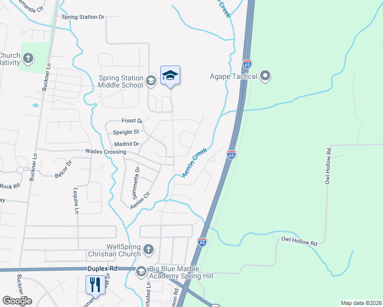 map of restaurants, bars, coffee shops, grocery stores, and more near 1008 Rudder Drive in Spring Hill