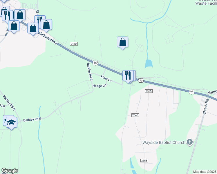 map of restaurants, bars, coffee shops, grocery stores, and more near 128 Hodge Lane in Statesville