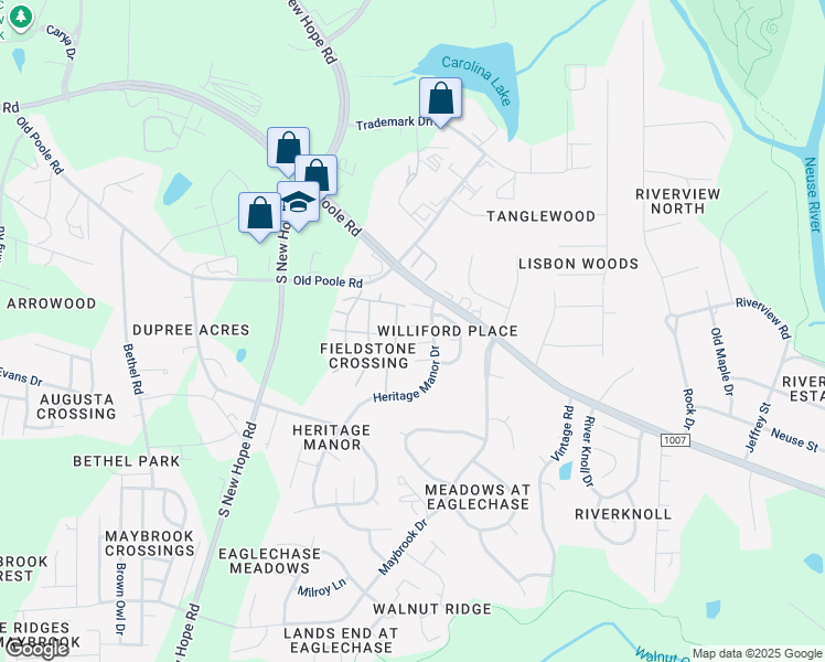 map of restaurants, bars, coffee shops, grocery stores, and more near 5100 Mass Rock Drive in Raleigh