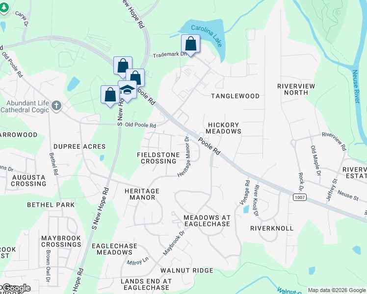 map of restaurants, bars, coffee shops, grocery stores, and more near 5106 Twisted Willow Way in Raleigh