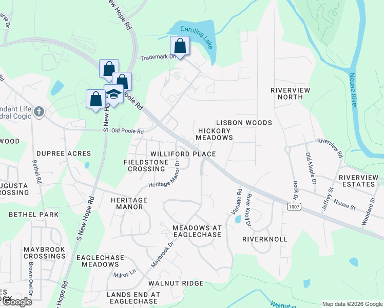 map of restaurants, bars, coffee shops, grocery stores, and more near 1308 Swingline Way in Raleigh