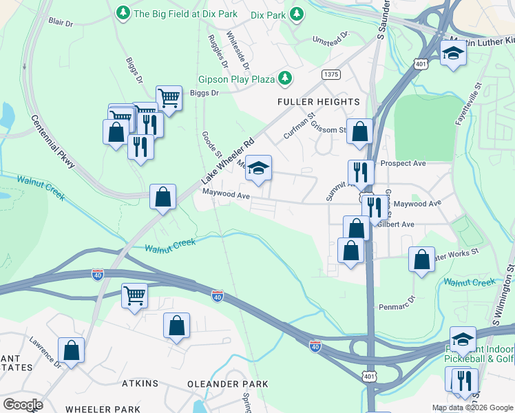 map of restaurants, bars, coffee shops, grocery stores, and more near 1620 Ella Wiggins Way in Raleigh